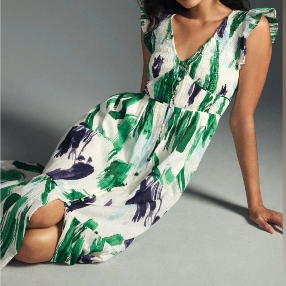 Anthropologie Peregrine Green and Blue Midi Dress NWT Size S - Picture 3 of 6